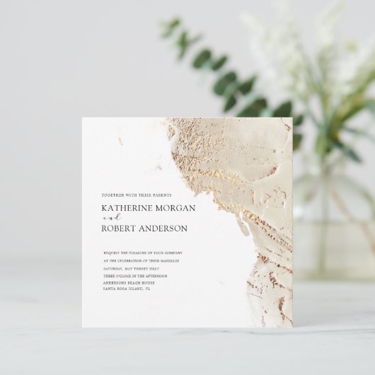 Faire-part de mariage moderne or texturé (Debout devant)