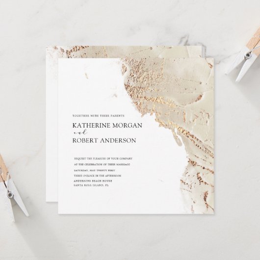 Faire-part de mariage moderne or texturé (Devant/Arrière en situation)