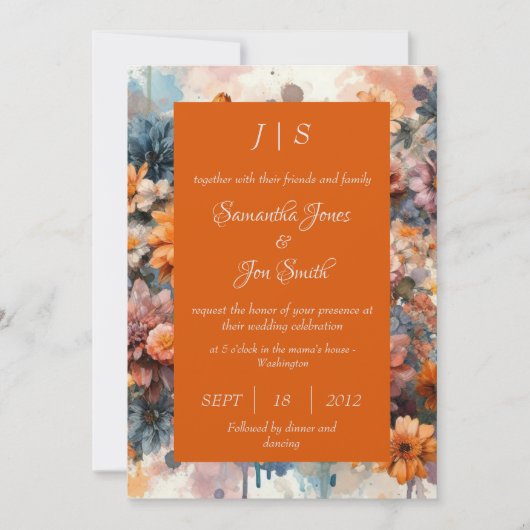 faire-part de mariage moderne orangé (Devant)