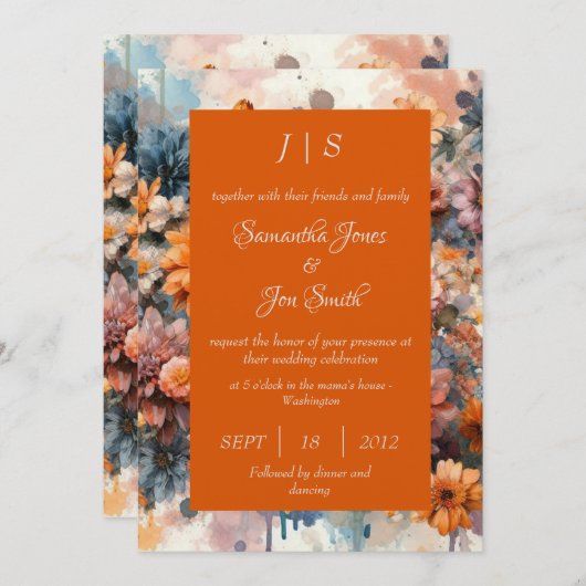 faire-part de mariage moderne orangé (Devant / Derrière)