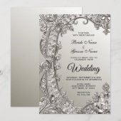 Faire-part de mariage moderne orné d'argent (Devant / Derrière)