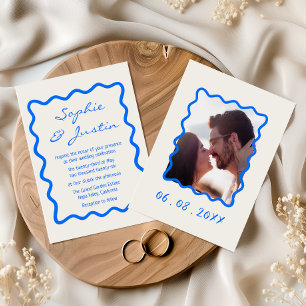 Faire-Part de Mariage Moderne Photo Cadre Bleu Ond
