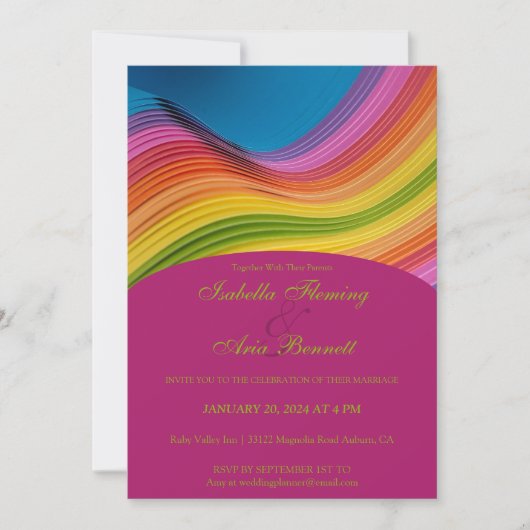 Faire-part de mariage moderne Rainbow Wave (Devant)