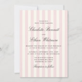 Faire-part de mariage moderne rayé rose et crème (Devant)
