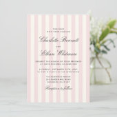 Faire-part de mariage moderne rayé rose et crème (Debout devant)