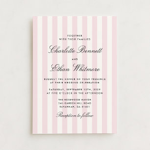 Faire-part de mariage moderne rayé rose et crème
