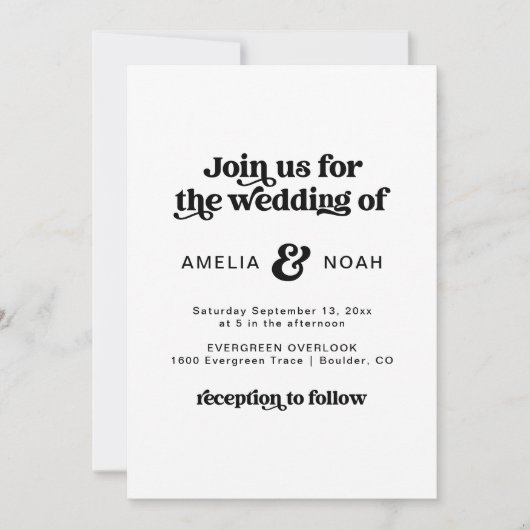 Faire-part de mariage moderne rétro des années 70 (Devant)