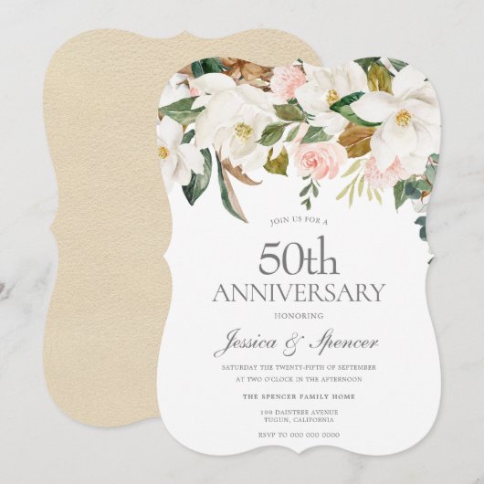 Faire-part de mariage moderne rose blanc floral 50 (Devant / Derrière)