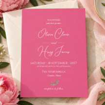 Faire-part de mariage moderne rose chaud écriture 