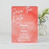 Faire-part de mariage moderne rose et orange couch (Debout devant)