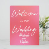 Faire-part de mariage moderne rose et orange couch (Debout devant)