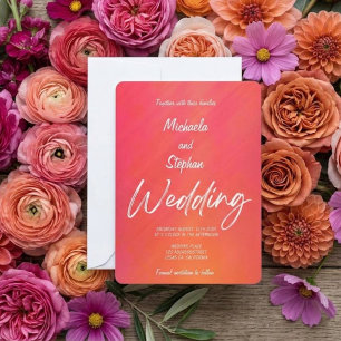 Faire-part de mariage moderne rose et orange couch