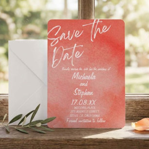 Faire-part de mariage moderne rose et orange couch