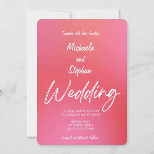 Faire-part de mariage moderne rose et orange couch (Devant)