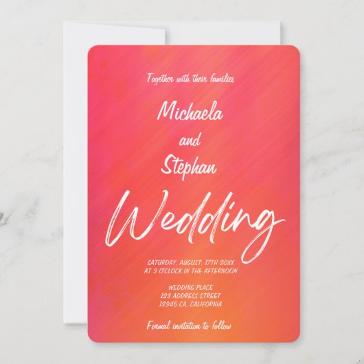 Faire-part de mariage moderne rose et orange couch (Devant)