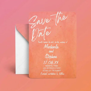 Faire-part de mariage moderne rose et orange sur c
