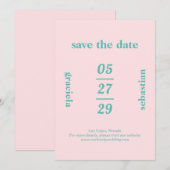 Faire-part de mariage moderne rose sarcelle typogr (Devant / Derrière)