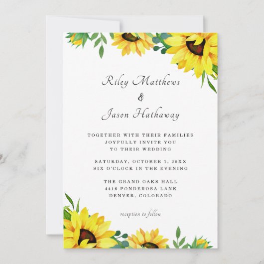 Faire-part de mariage moderne rustique Tournesol b (Devant)