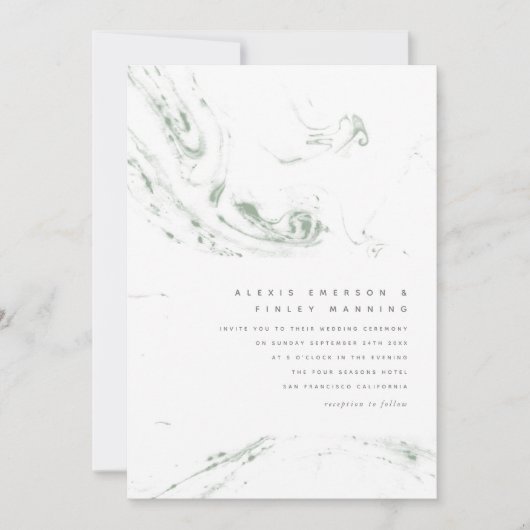 Faire-part de mariage moderne Sage Green Marbling (Devant)