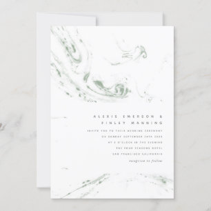 Faire-part de mariage moderne Sage Green Marbling
