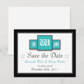 Faire-part de mariage moderne sarcelle Tri-Monogra (Devant / Derrière)