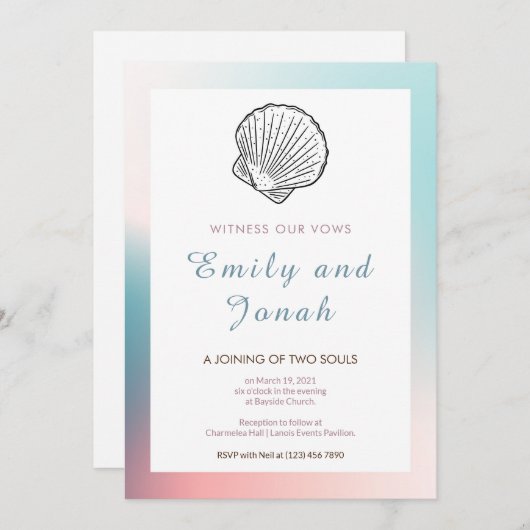 Faire-part de mariage moderne Seashell (Devant / Derrière)