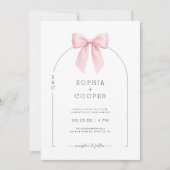 Faire-part de mariage moderne serif à ruban rose (Devant)