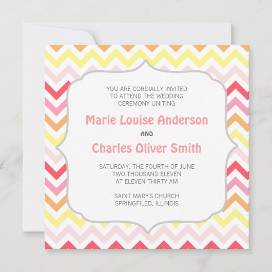 Faire-part de mariage moderne Sherbert Chevron Zig (Devant)