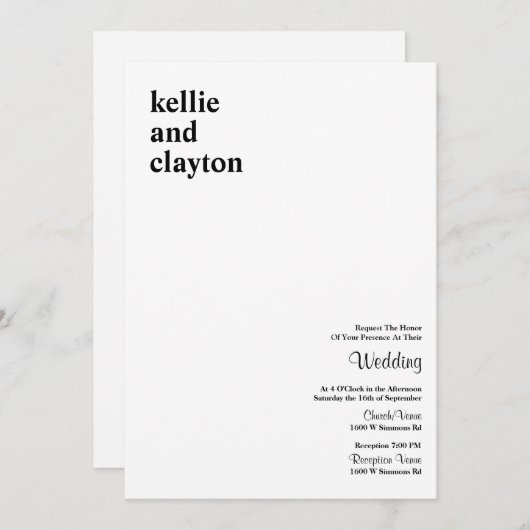 Faire-part de mariage moderne simple (Devant / Derrière)