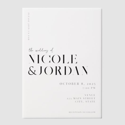 Faire-part de mariage moderne simple chic en vellu (Recto)