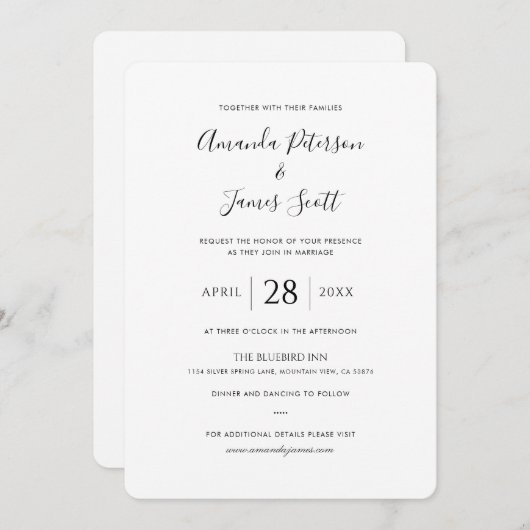 Faire-part de mariage moderne simple et élégant (Devant / Derrière)