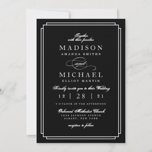 Faire-Part de Mariage Moderne Simple Noir et Blanc (Devant)