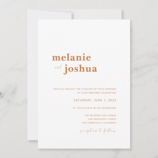 Faire-part de mariage moderne simple | Orange de c (Devant)