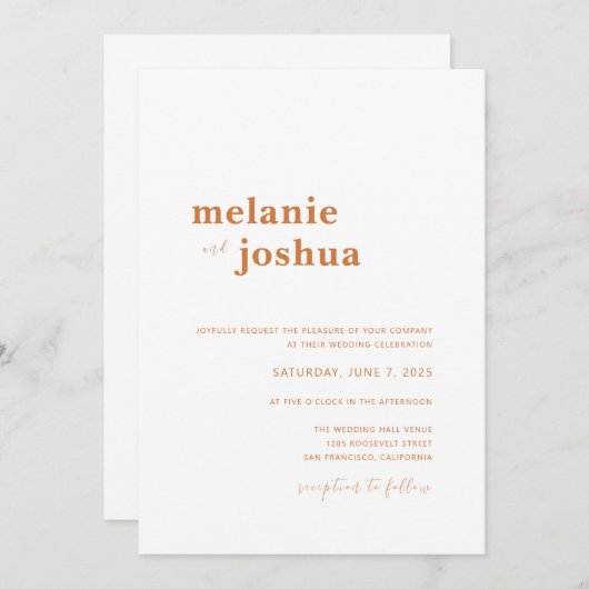 Faire-part de mariage moderne simple | Orange de c (Devant / Derrière)