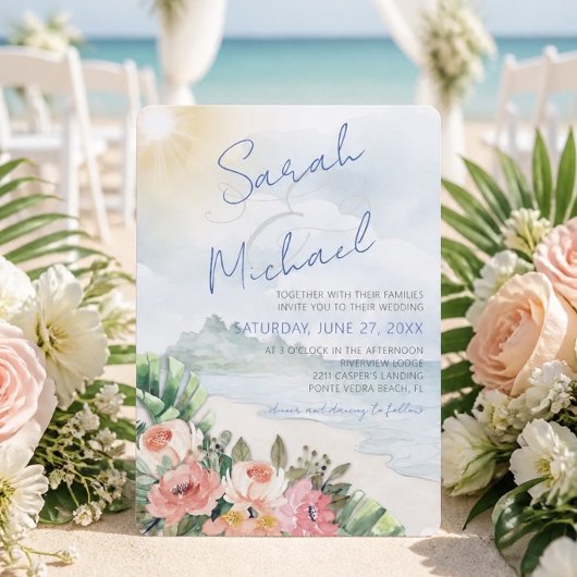 Faire-part de mariage moderne sur la plage