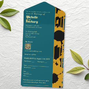 Faire-Part de Mariage Moderne Tournesol Bleu Sarce