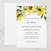 Faire-Part de Mariage Moderne Tournesol Eucalyptus (Devant / Derrière)