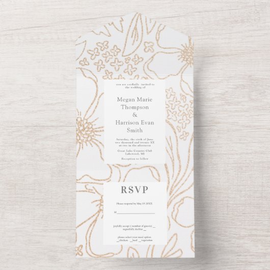 Faire-Part de Mariage Moderne Tout Compris Golden  (À l'intérieur)