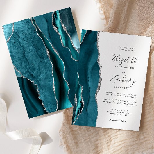 Faire-part de mariage moderne Turquoise Argent Aga