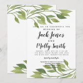 faire-part de mariage moderne vert feuillage (Devant / Derrière)