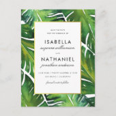 Faire-Part de Mariage Moderne Vert Feuilles Tropic (Devant)