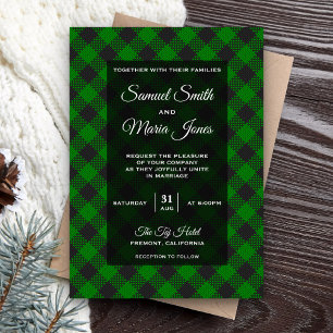 Faire-part de mariage moderne vert motif écossais