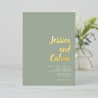Faire-part de mariage moderne vert sauge et or tex