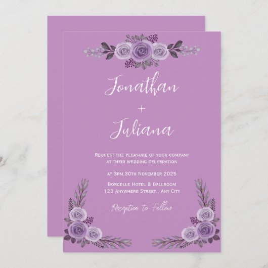 Faire-part de mariage moderne violet (Devant / Derrière)