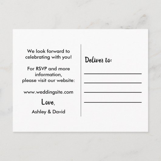 Faire-part de mariage moderne violet blanc (Dos)