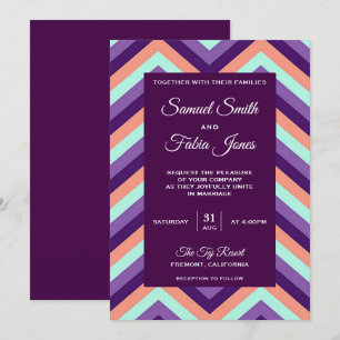 Faire-part de mariage moderne violet et corail à c
