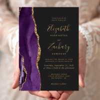 Faire-part de mariage moderne violet or agate fonc
