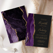 Faire-part de mariage moderne violet or agate fonc