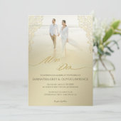 Faire-part de mariage moderne "We Do" Gold Damask (Debout devant)