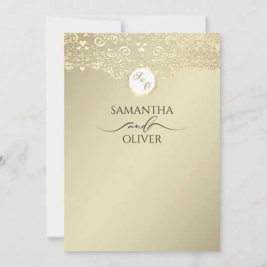 Faire-part de mariage moderne "We Do" Gold Damask (Dos)